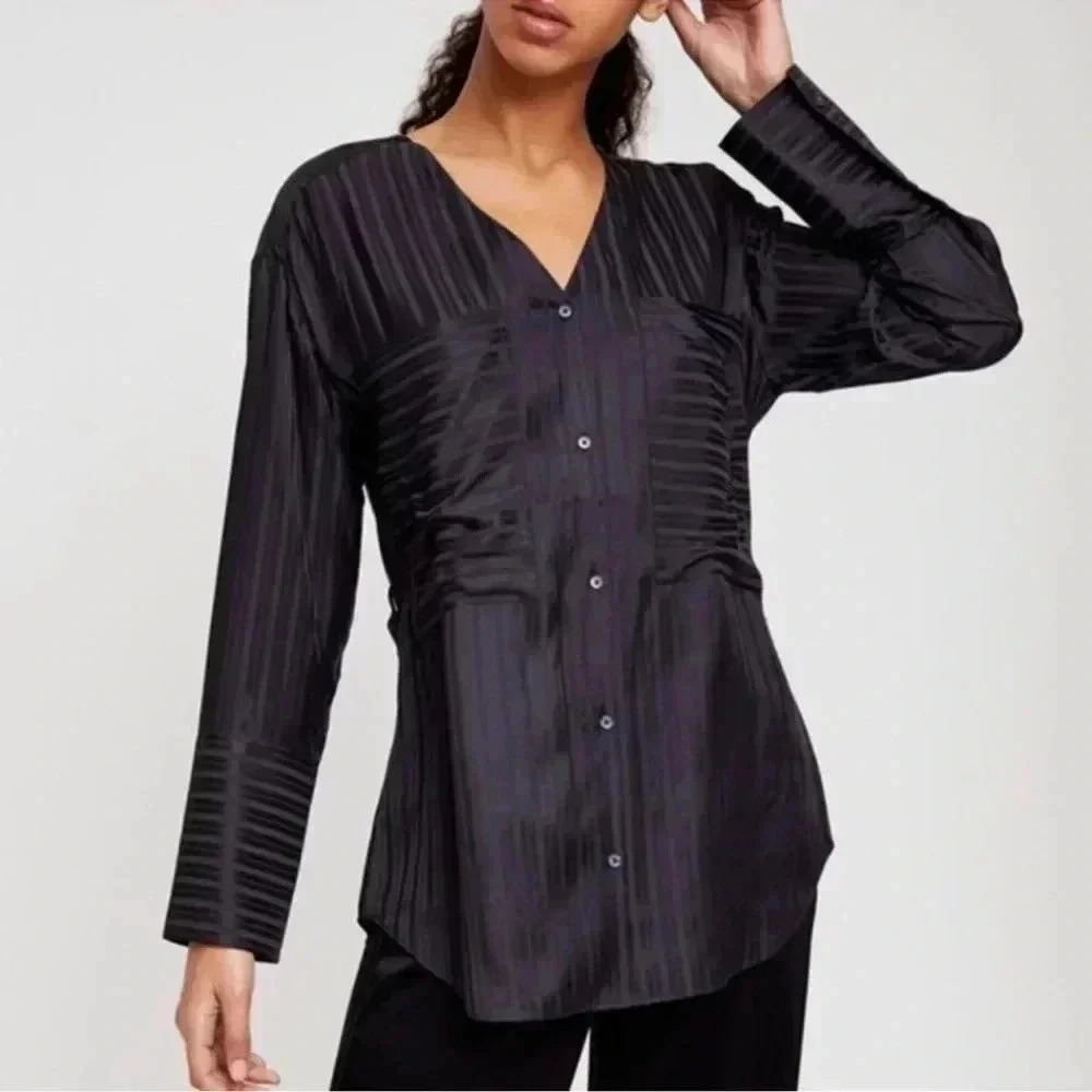 Aritzia Wilfred Zelie Shirt Silk Blend Button Down Blouse Black Size XS